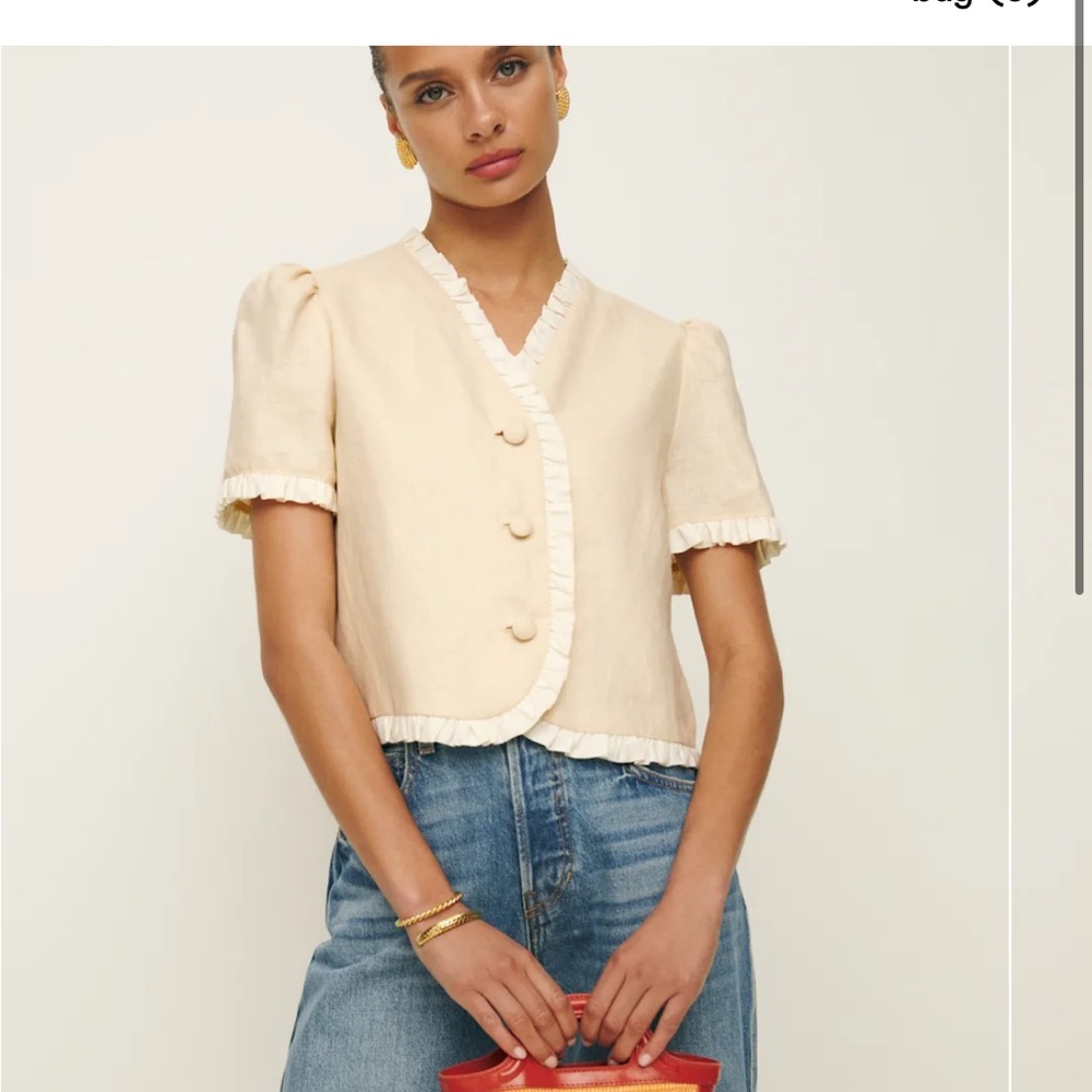 Reformation Bess Linen Top Ivory - Size S